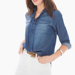 Blue Lace-Up Denim Shirt
